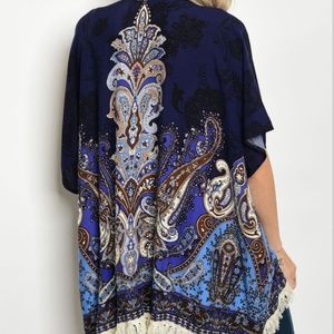 Blue/Brown Boho Inspired Short Sleeve Cardigan